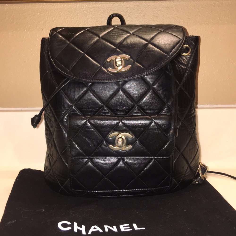 Chanel Black Leather  Backpack